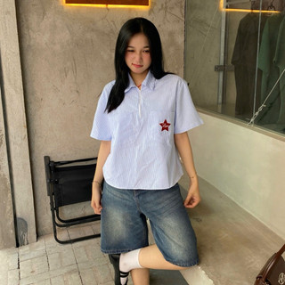 Áo Sơmi Boxy Hình Thêu Ngôi Sao LAWI, Áo Sơmi Local Brand Unisex Nam Nữ Oversize