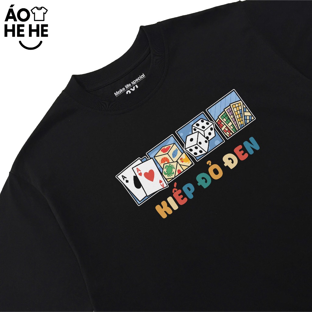 Áo Thun Tết Hài Hước Kiếp Đỏ Đen Câu Nói Ngày Tết Vui Nhộn Form Rộng Cotton 2320gsm In Theo Yêu Cầu
