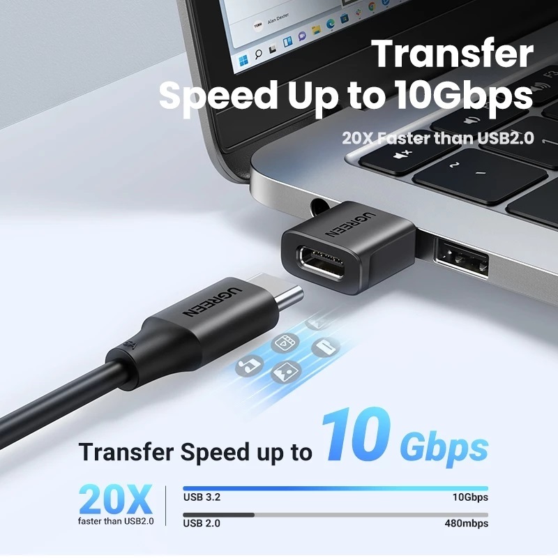 Đầu chuyển đổi USB sang USB Type C chuẩn 3.1  (2pcs) tốc độ 10Gbps hỗ trợ sạc 3A chính hãng Ugreen 45275 cao cấp | BigBuy360 - bigbuy360.vn