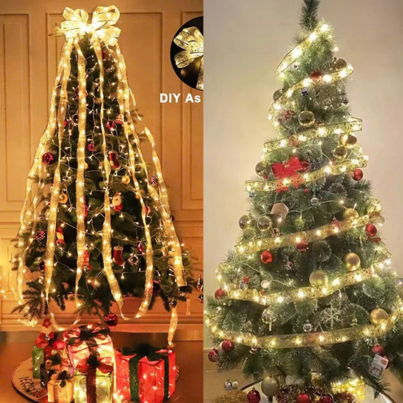 Dây ruy băng có đèn led trang trí cây thông Noen, decor Trang trí Giáng Sinh sáng tạo