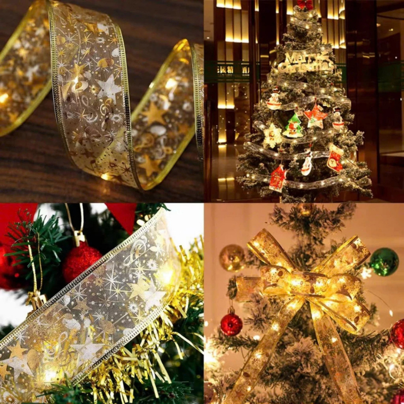 Dây ruy băng có đèn led trang trí cây thông Noen, decor Trang trí Giáng Sinh sáng tạo