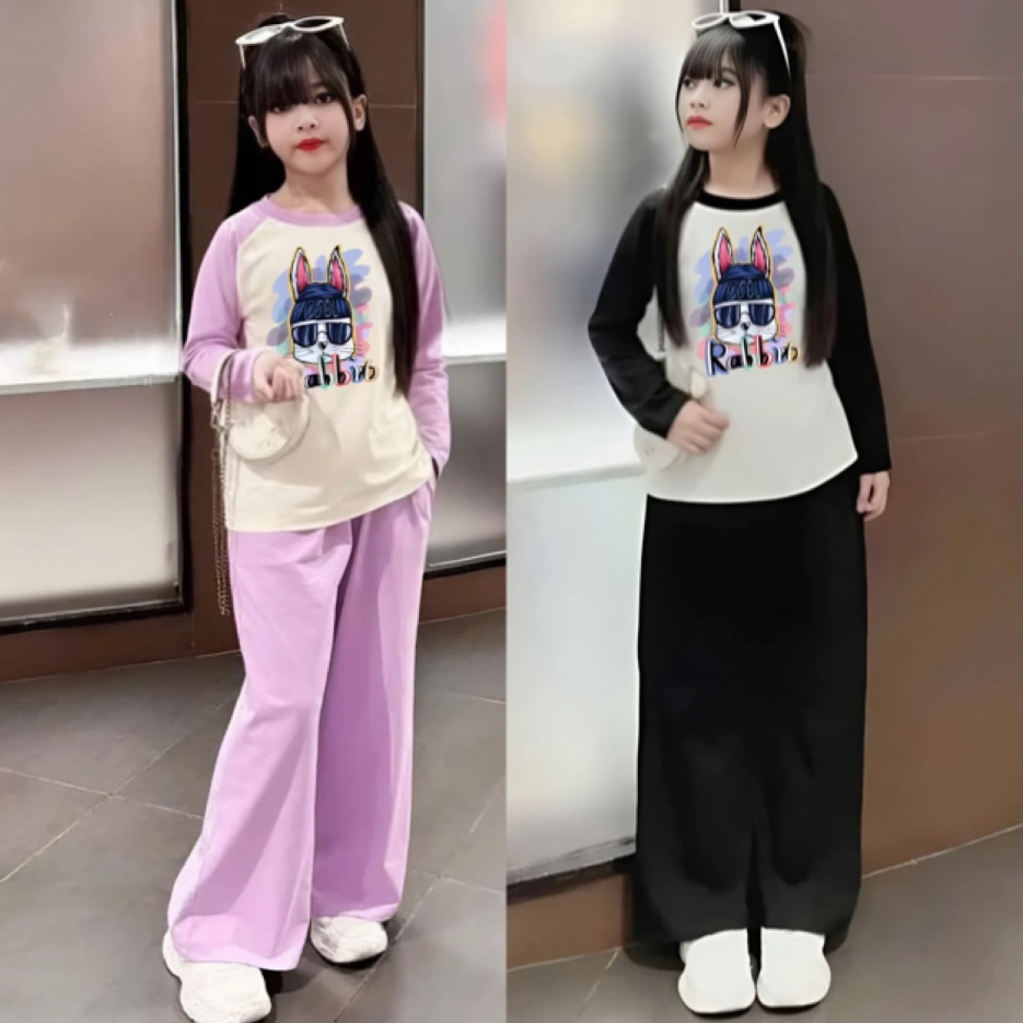 14-45KG,Sét đồ mùa thu cho bé gái in hình thỏ,chất vải thun tăm co giãn thoải mái.M45