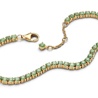Vòng Pandora Tennis Mạ Vàng 14k Đính Đá Xanh Lá