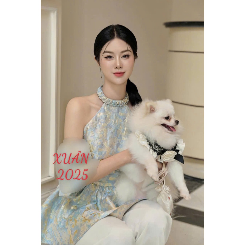 Áo Dài Cổ Yếm Cách Tân Gấm Cổ Tết Chiết Eo Xòe Kèm Quần Lụa Suông Mặc Tết SAN Clothings - P99