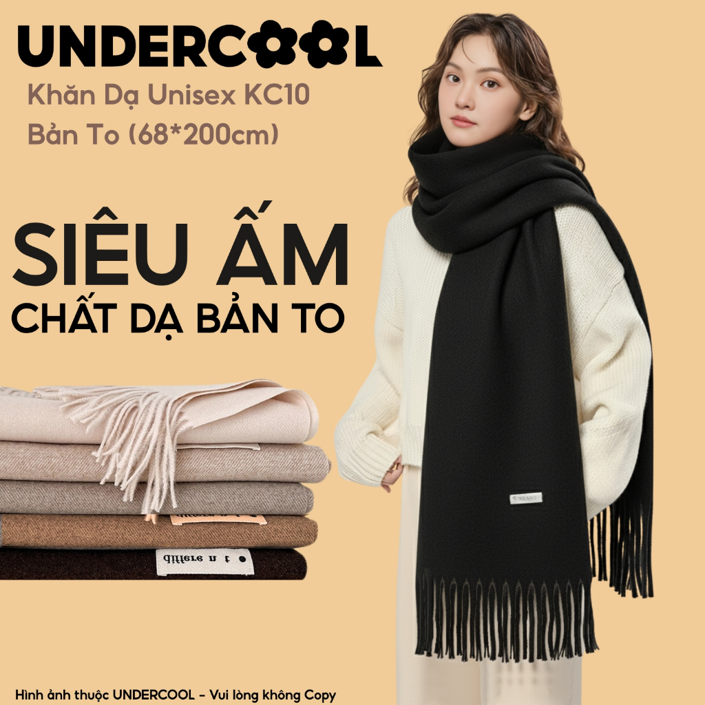 Khăn Choàng Dạ Cashmere Unisex UNDERCOOL Siêu Ấm Bản To 68x200cm Mềm Mịn, Chống Lạnh Tốt, Phong Cách Hàn Quốc KC10