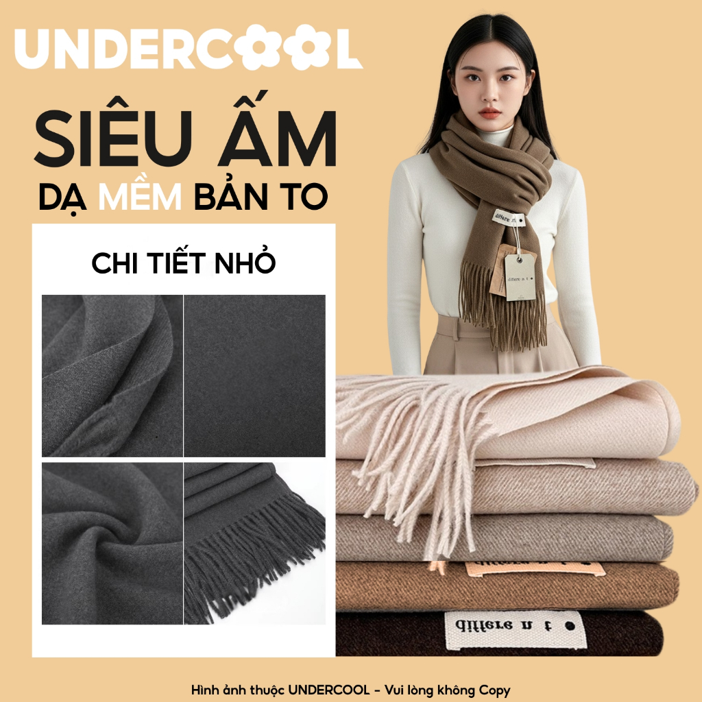 Khăn Choàng Dạ Cashmere Unisex UNDERCOOL Siêu Ấm Bản To 68x200cm Mềm Mịn, Chống Lạnh Tốt, Phong Cách Hàn Quốc KC10