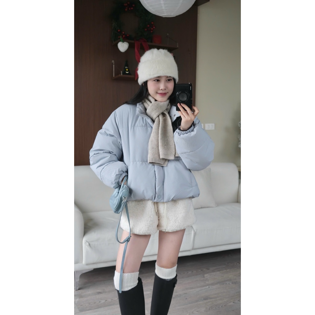 Áo phao trơn cổ cao dáng ngắn tay bo chun 4 màu Nữ the.sweaterweather TSW