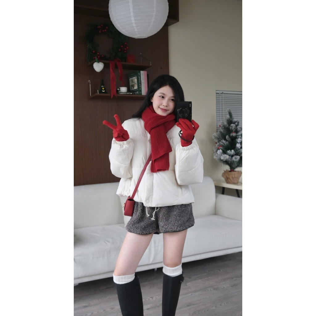 Áo phao trơn cổ cao dáng ngắn tay bo chun 4 màu Nữ the.sweaterweather TSW