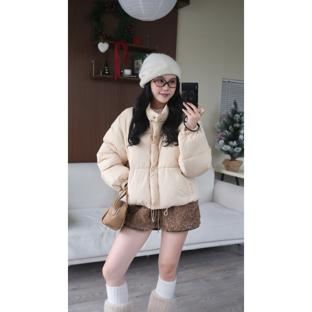 Áo phao trơn cổ cao dáng ngắn tay bo chun 4 màu Nữ the.sweaterweather TSW