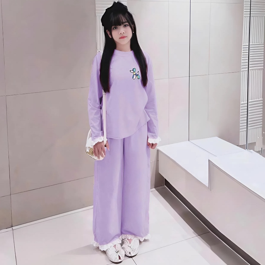 Sét quần áo mùa thu cho bé gái thêu hình,chất vải thun tăm mềm mịn co giãn thoải mái.M46