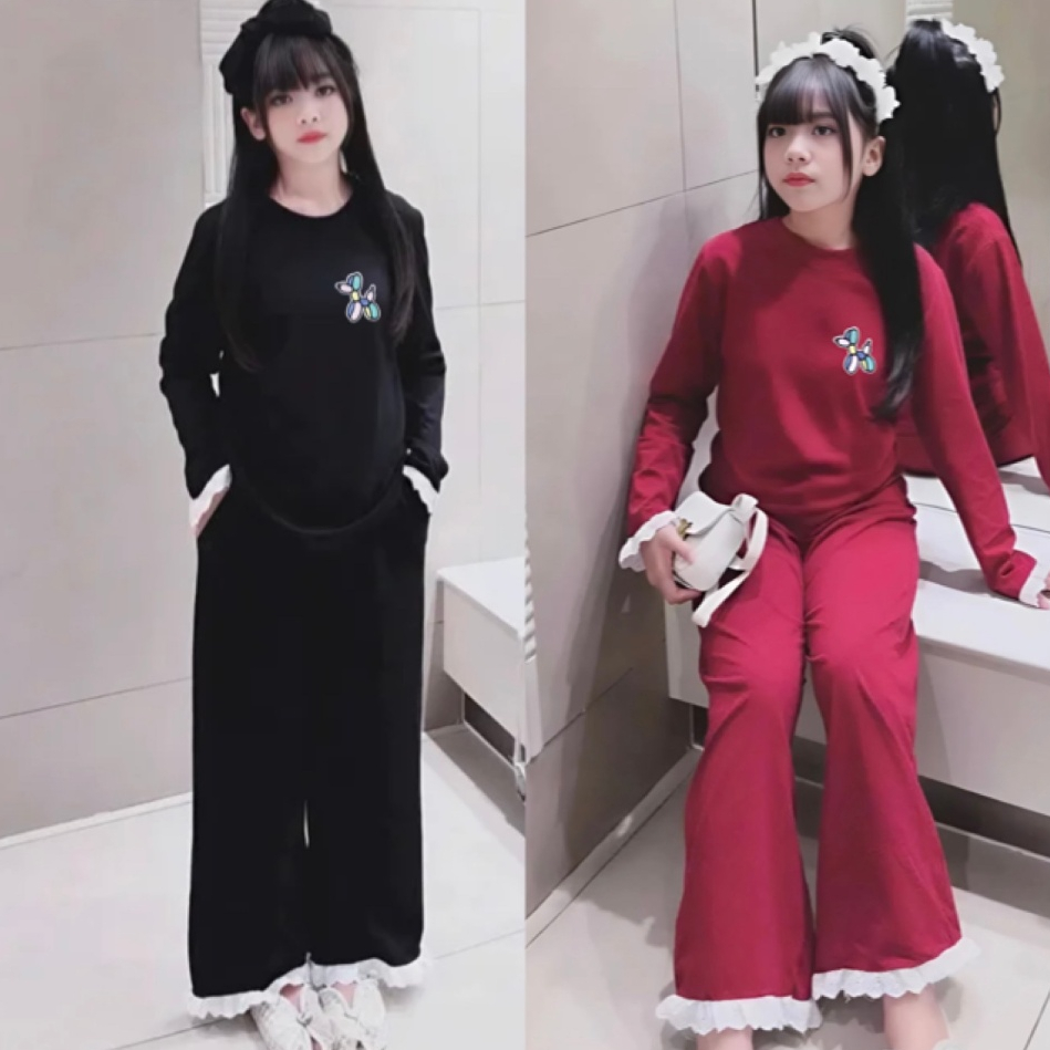 Sét quần áo mùa thu cho bé gái thêu hình,chất vải thun tăm mềm mịn co giãn thoải mái.M46