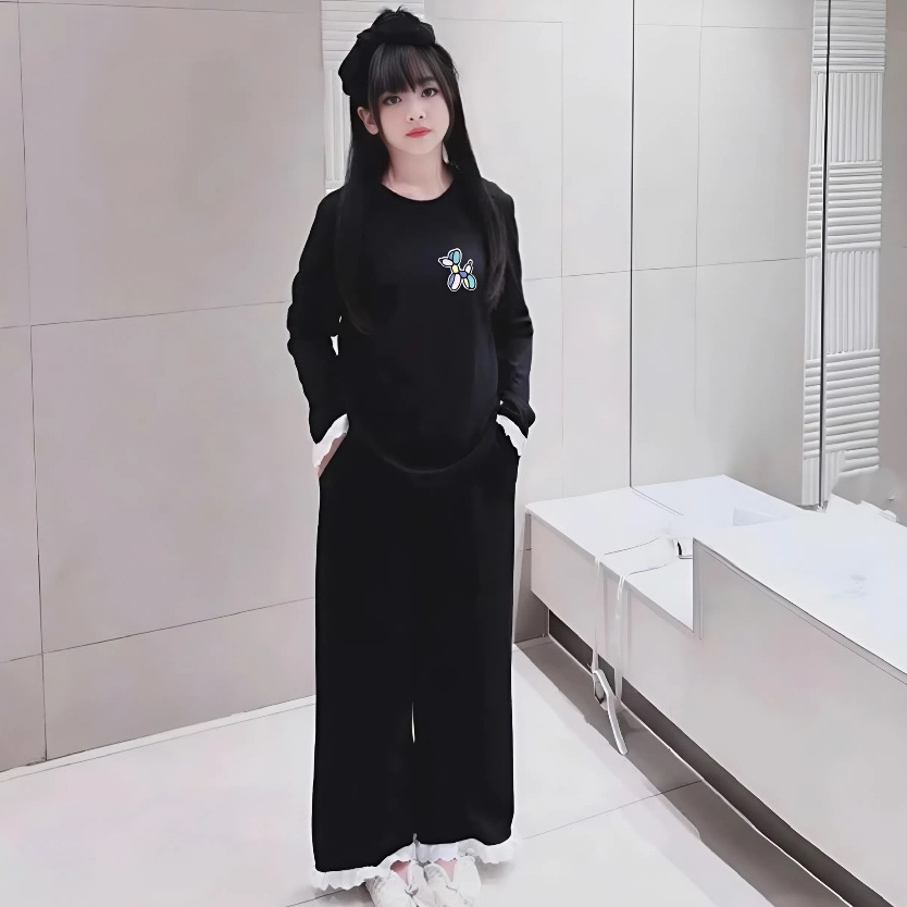 Sét quần áo mùa thu cho bé gái thêu hình,chất vải thun tăm mềm mịn co giãn thoải mái.M46