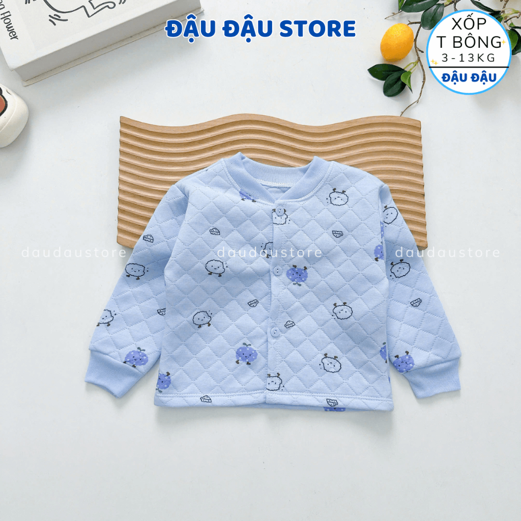 (Set 3-5) Áo Xốp Dài Tay Trần Bông Cho Bé Sơ Sinh nhiều màu cổ tàu cúc giữa cho bé trai gái 4-15kg Đậu Đậu Store AXOP01
