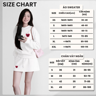 Set Bộ Nỉ Nữ Thu Đông CHEPOL Cổ Tròn, In Trái Tim, Chất Nỉ Chân Cua Cao Cấp (Áo Sweater Trắng + Chân Váy Trắng)-CP_17104