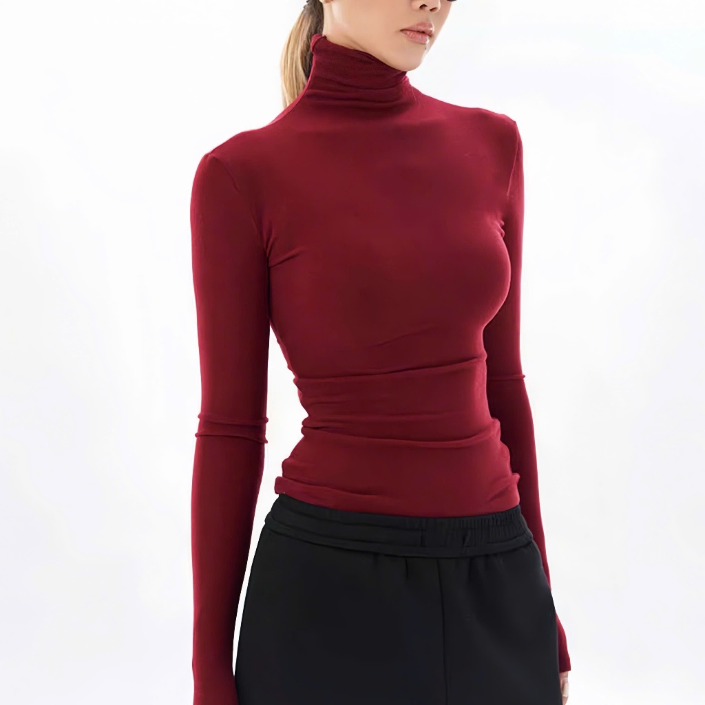 Áo Thun Ôm Body Giữ Nhiệt Cổ Cao 8 Phân, Tay Dài JUSTDUN C20 – Chất Cotton Dày Dặn, Tôn Dáng