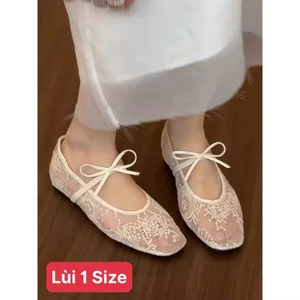 Giày nữ búp bê đế bệt vải ren thắt nơ Mã 076
