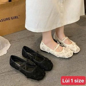 Giày bệt nữ phối ren hoa hồng quai nơ siêu xinh Mã V037
