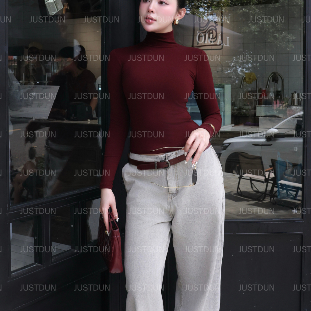 [BẢN MỚI LÓT LÔNG ] Áo Thun Nữ Ôm Body JUSTDUN 640 -Cotton Lông Mịn Cao Cấp, Cổ Cao