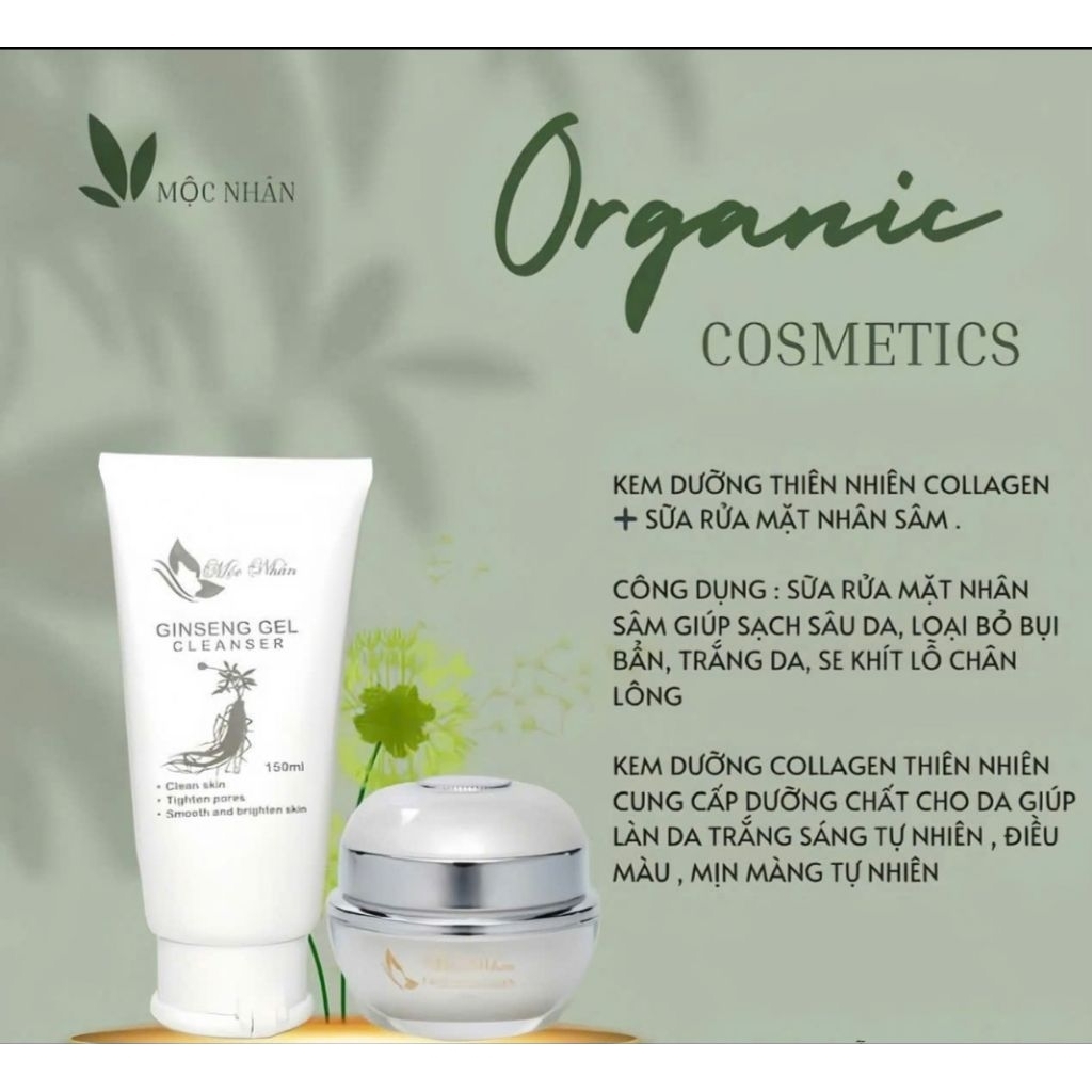 Bộ Đôi Sữa Rửa Mặt và Kem Face collagen HA Dưỡng Trắng Trẻ Hóa Ngừa Mụn Mộc Nhân