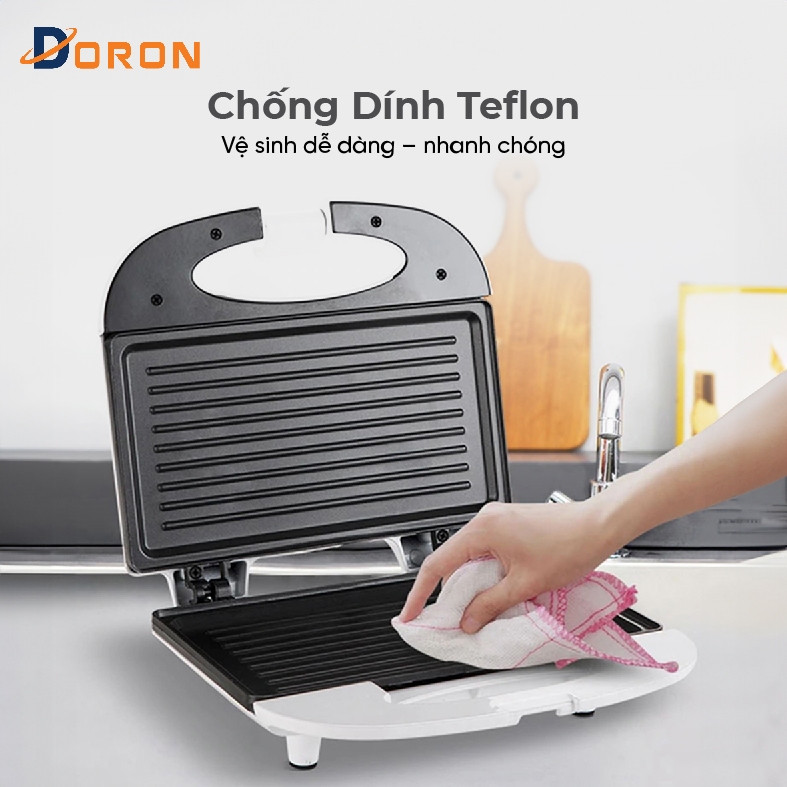 Máy nướng bánh mì sandwich DORON 750W làm nóng đều 2 mặt khuôn, bánh thơm ngon