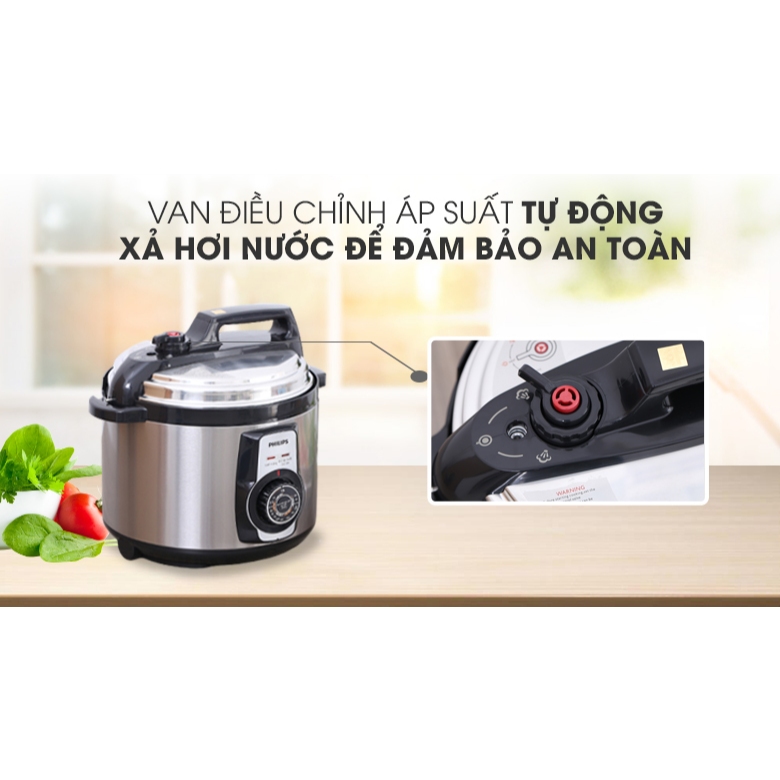 Nồi áp suất cơ Philips HD2103/66 5L - Công suất 900W - 14 chế độ nấu - Bảo hành chính hãng 24 tháng