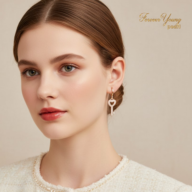 Mã BT46. Bông Tai Mạ Vàng 18K Chìa Khoá Bí Ẩn Sang Trọng. Forever Young Pearl