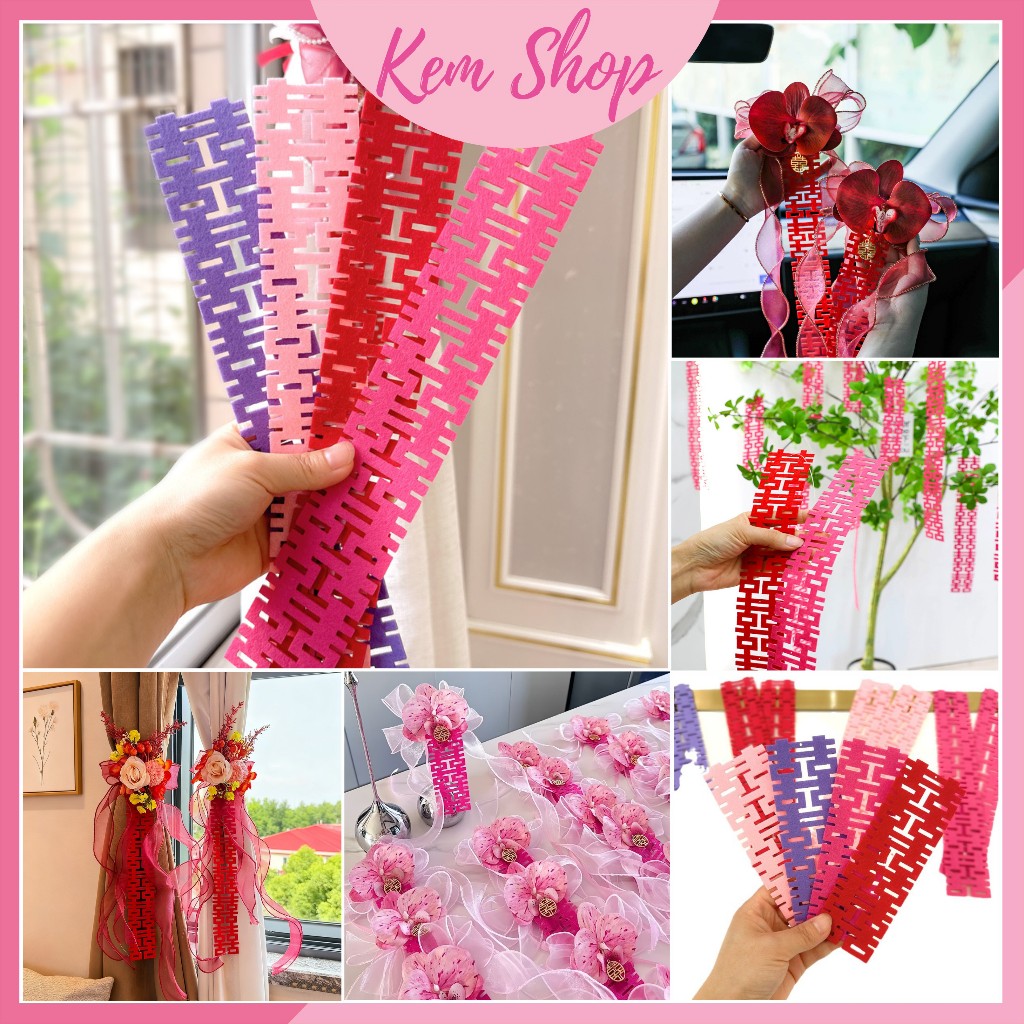 Set 10 dây chữ hỷ dài mini trang trí đám cưới, xe cưới, làm hoa cài - Kem Shop K126