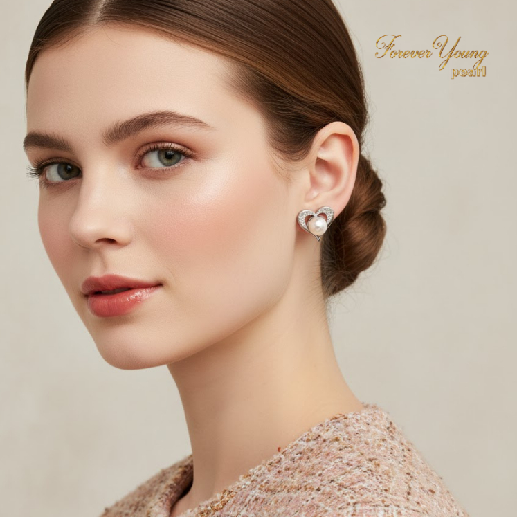 Mã BT48. Bông Tai mạ vàng Trắng ngọc Trai Nuôi Nước Ngọt Dày 5-7Li Charm Đính Đá Cz Cao Cấp . Forever Young Pearl