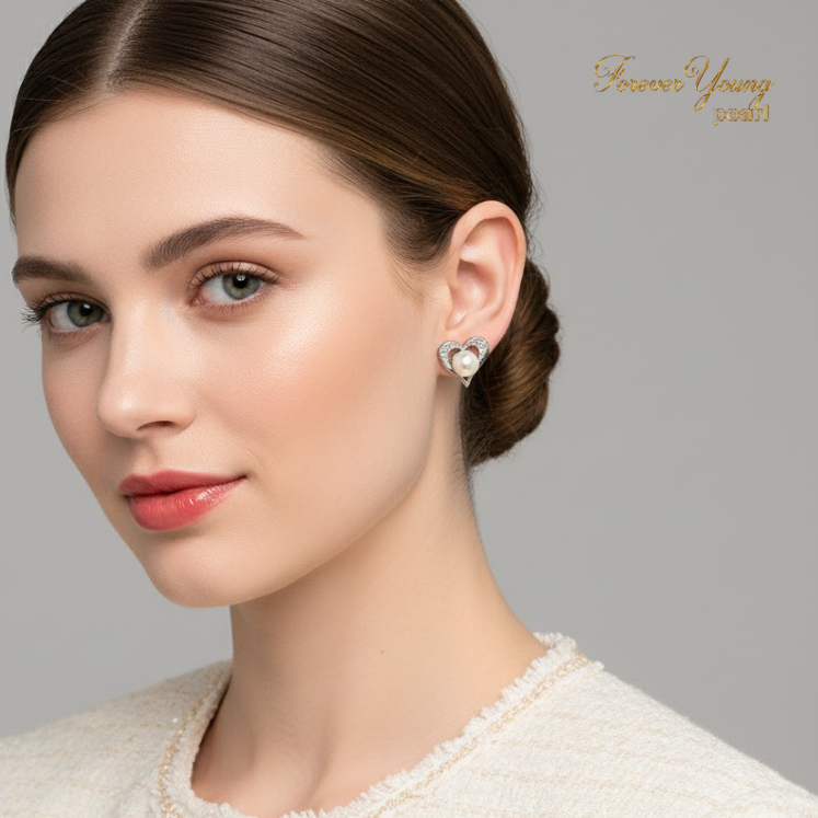 Mã BT48. Bông Tai mạ vàng Trắng ngọc Trai Nuôi Nước Ngọt Dày 5-7Li Charm Đính Đá Cz Cao Cấp . Forever Young Pearl