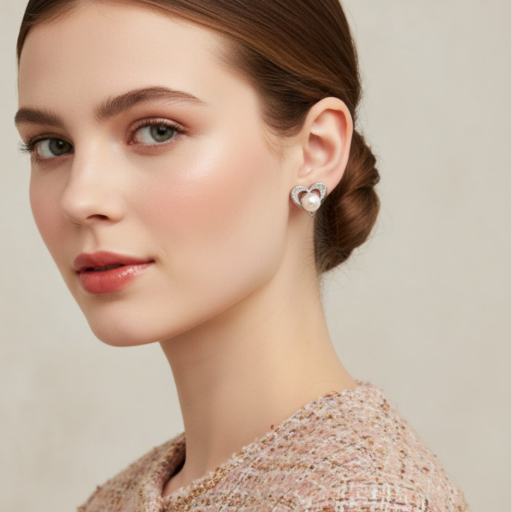Mã BT48. Bông Tai mạ vàng Trắng ngọc Trai Nuôi Nước Ngọt Dày 5-7Li Charm Đính Đá Cz Cao Cấp . Forever Young Pearl