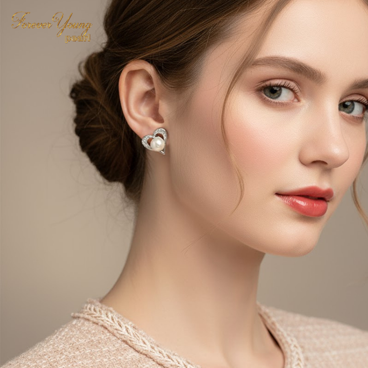 Mã BT48. Bông Tai mạ vàng Trắng ngọc Trai Nuôi Nước Ngọt Dày 5-7Li Charm Đính Đá Cz Cao Cấp . Forever Young Pearl