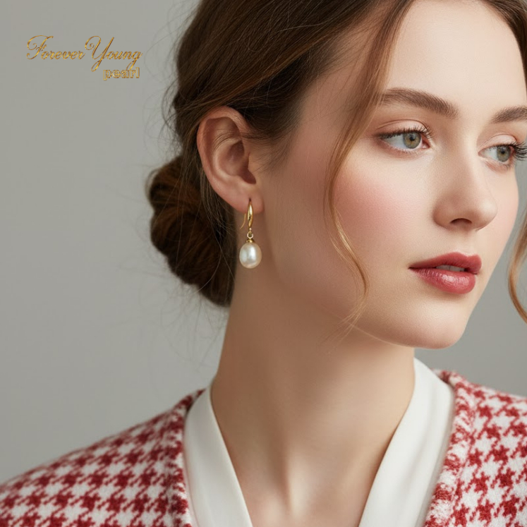 Mã BT51. Bông Tai ngọc Trai Nuôi Nước Ngọt 7-9 Li Quý Phái.Forever Young Pearl- Quà tặng 20/10 dành tặng mẹ và bạn gái