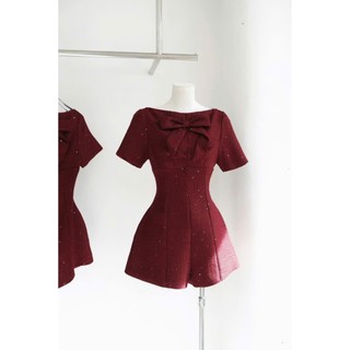 MIMI CLOTHING -Đầm dự tiệc đỏ đô dáng xòe ngọt ngào tôn dáng