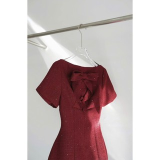 MIMI CLOTHING -Đầm dự tiệc đỏ đô dáng xòe ngọt ngào tôn dáng
