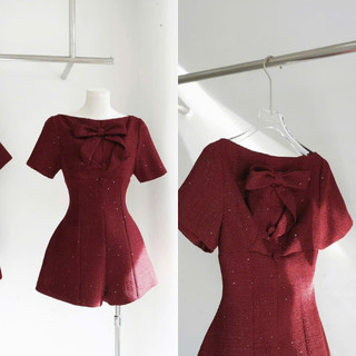 MIMI CLOTHING -Đầm dự tiệc đỏ đô dáng xòe ngọt ngào tôn dáng
