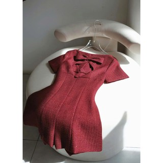MIMI CLOTHING -Đầm dự tiệc đỏ đô dáng xòe ngọt ngào tôn dáng