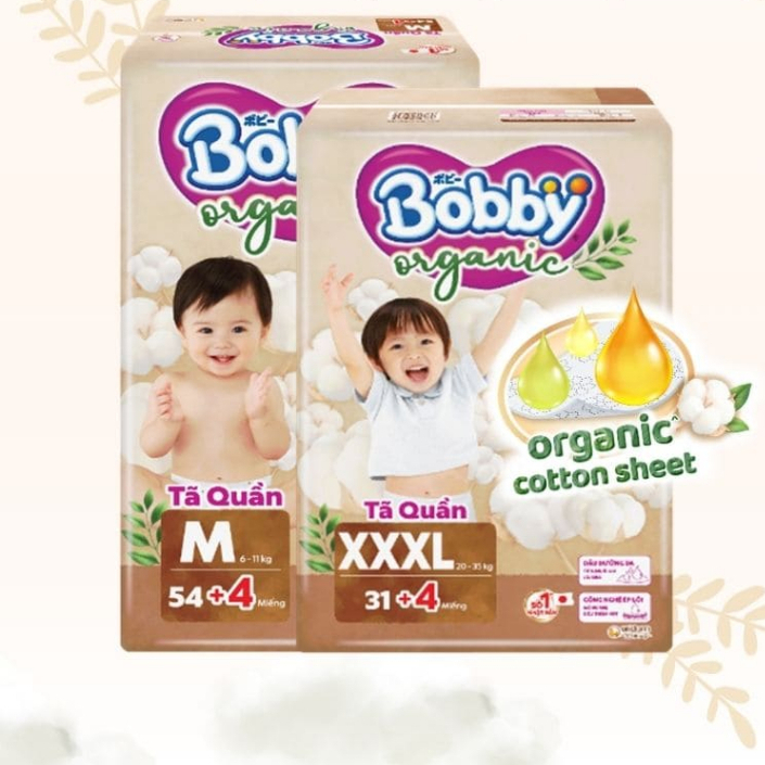 (1b tặng quà khăn ướt) TÃ BỈM BOBBY ORGANIC QUẦN ĐỦ SIZE M58/L52/XL50/XXL46/XXXL35