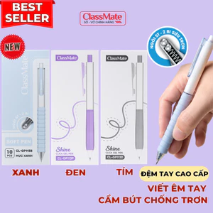 Hộp 10 Bút Gel Classmate 0.5mm Siêu Trơn Chống Trơn Trượt, Bút Bi Nước Xanh Đen Tím Cho Học Sinh Sinh Viên Văn Phòng