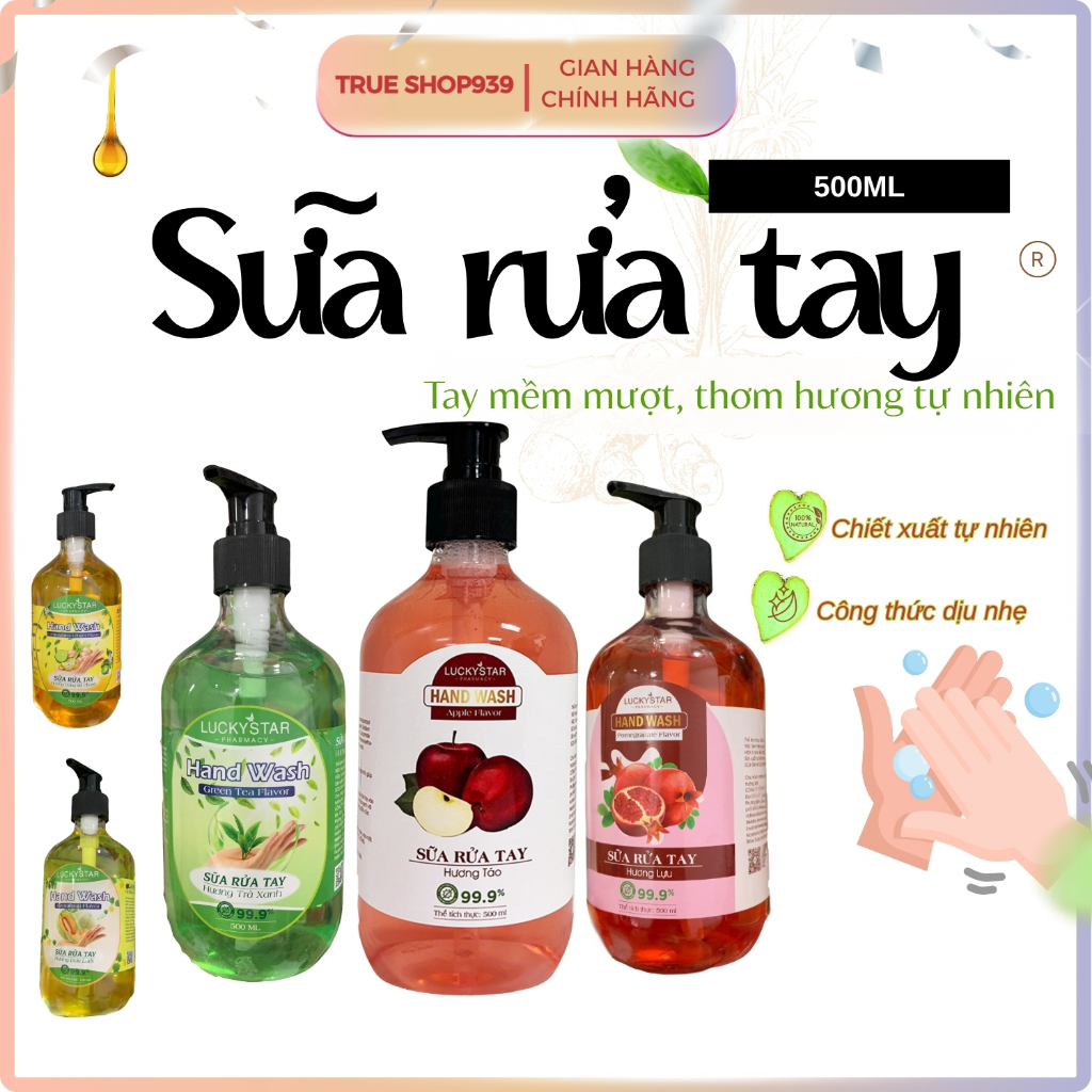 Sữa Rửa Tay Diệt Khuẩn LUCKY STAR Dưỡng Da Tinh Chất Trái Cây 500ML