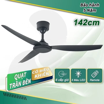 Quạt trần GOGEOUS không đèn 3 cánh sản cánh rộng 142cm quạt trần công nghiệp có chế độ hẹn giờ