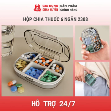 Hộp Đựng Thuốc 6 Ngăn Cao Cấp – Hộp Chia Thuốc Nhựa PS Mini Cầm Tay Dễ Dàng Mang Theo 2308