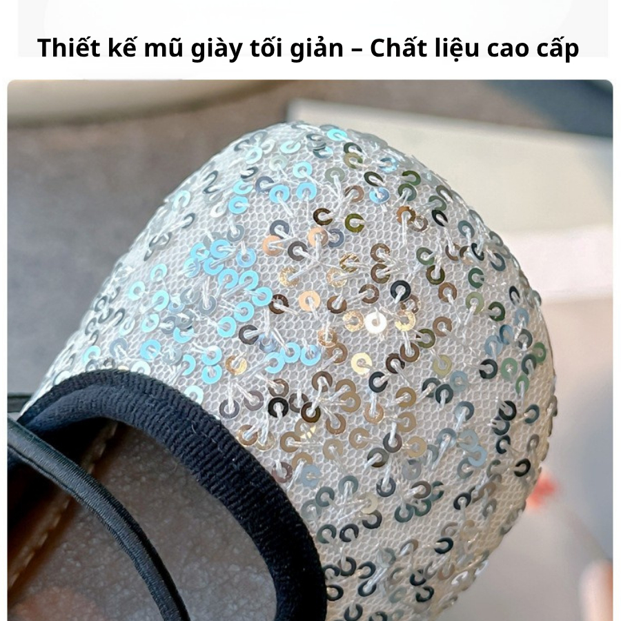 [M018] Giày Búp Bê Bé Gái Đính Kim Sa Lấp Lánh Phối Nơ Quai Dán Tiện Lợi, Giày Công Chúa Đế Cao Su Nhẹ Êm Chân TH Kids