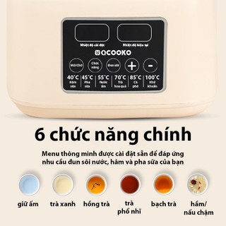 Máy hâm sữa, Bình đun nước pha sữa Qcooko QO-H13L, công suất 800W, khử Clo và tiệt trùng, bảng điều khiển tiếng Việt
