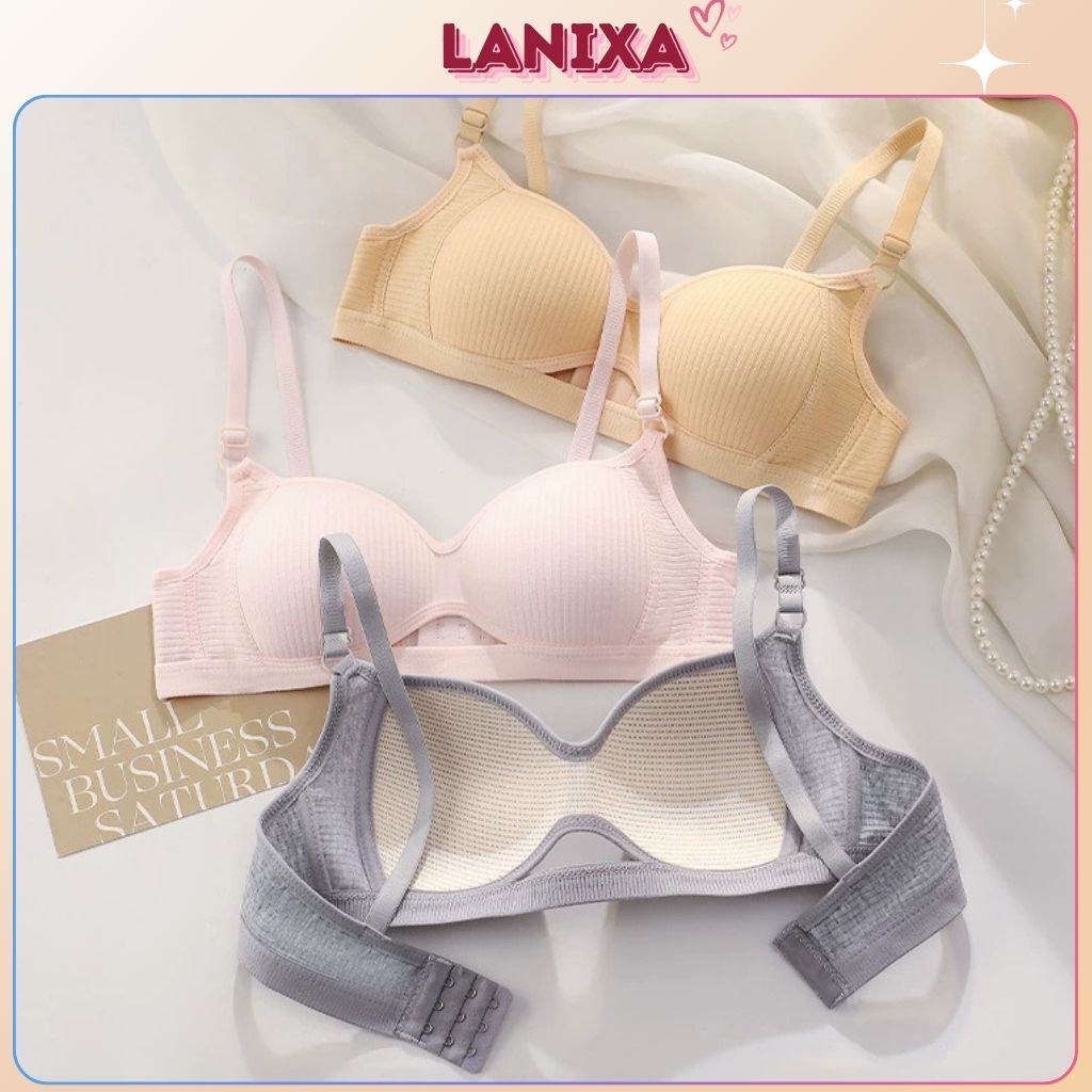 Áo ngực nữ cotton không gọng đệm mút mỏng mềm mại thoáng mát khoét trước cute gợi cảm LANIXA A6114