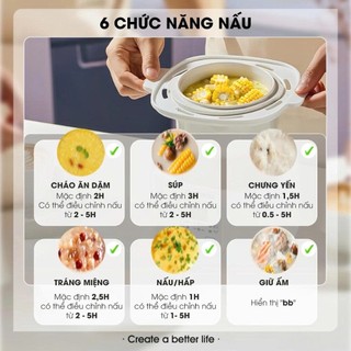 Combo ăn dặm hiện đại Samono nồi nấu cháo chậm 0.8L và máy xay 0.3L SW-SC08B và SW-MFC200 - BH 1 năm