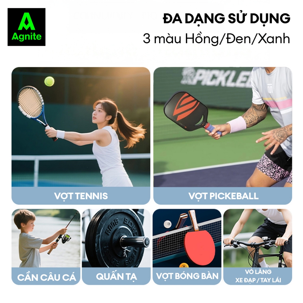 Quấn cán vợt Agnite cho cầu lông, pickleball, tennis – bám tay, chống trượt, thấm hút mồ hôi