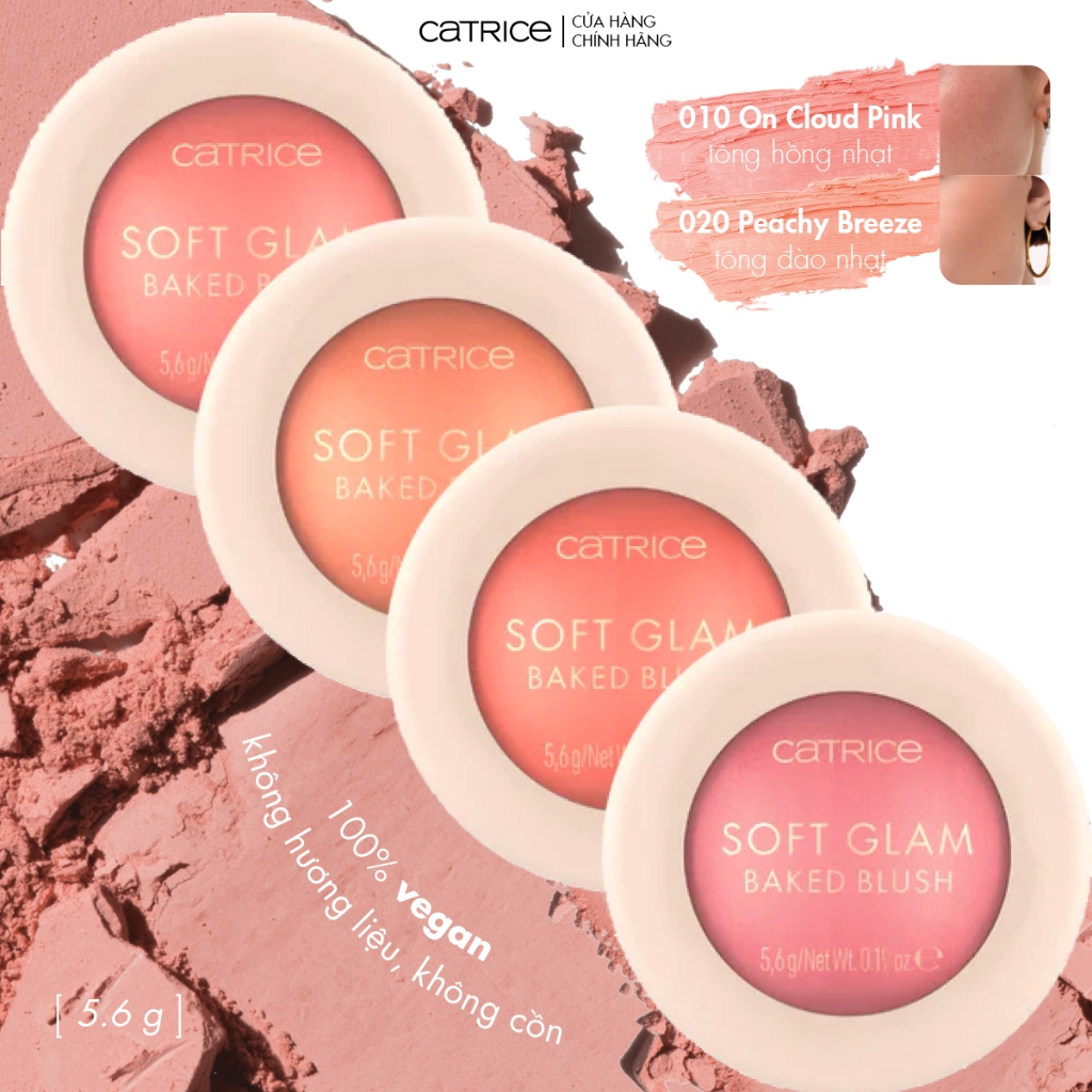 Phấn má hồng bắt sáng thuần chay Catrice Soft Glam Baked Blush