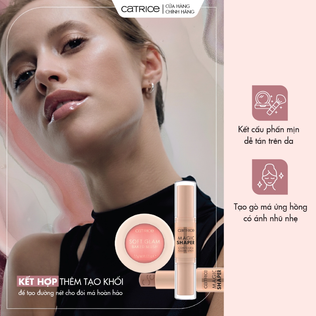 Phấn má hồng bắt sáng thuần chay Catrice Soft Glam Baked Blush