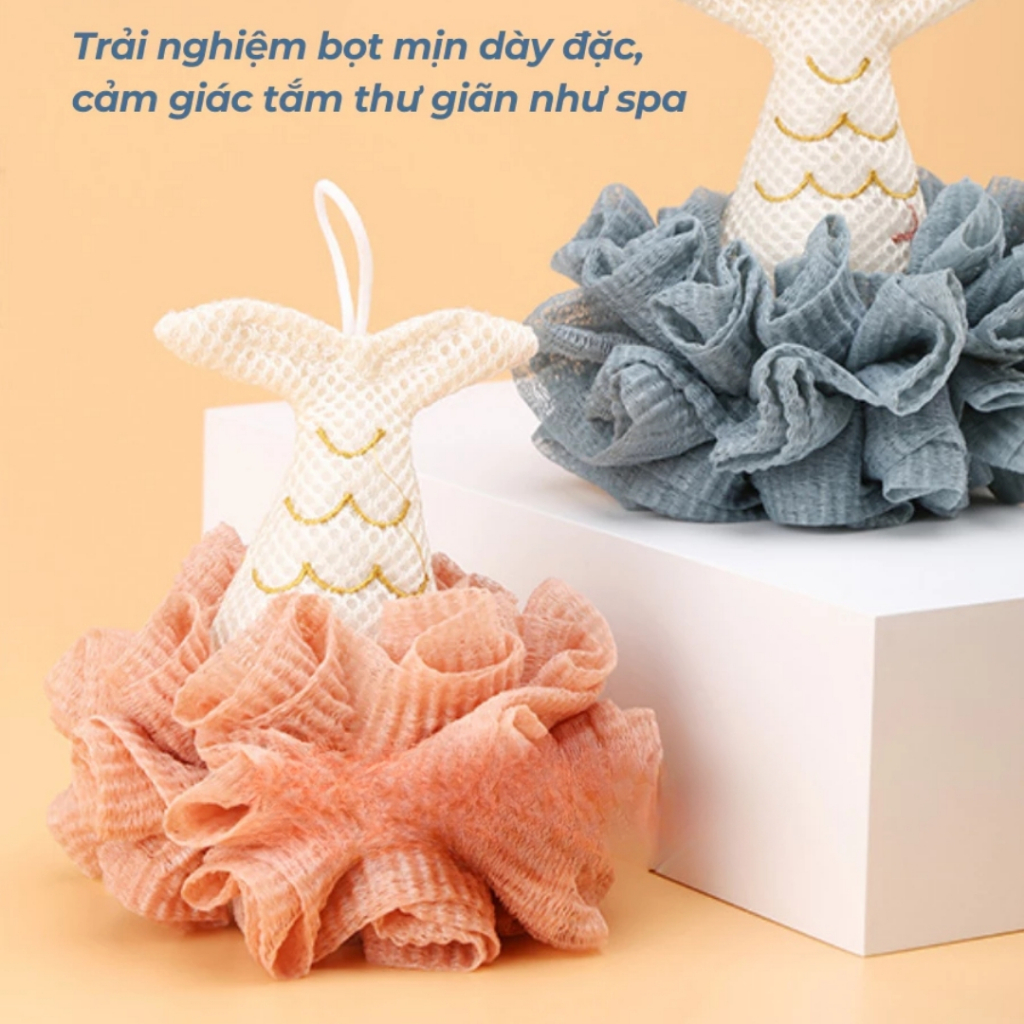 Bông Tắm Tạo Bọt Jade&Leaf Cao Cấp Hình Nàng Tiên Cá, Dịu Da Phù Hợp Cho Da Nhạy Cảm Siêu Cute