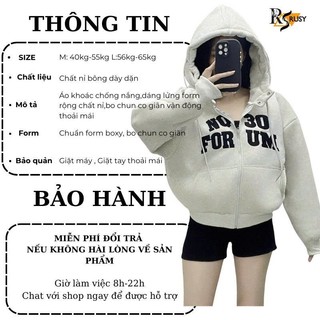 Áo Khoác Nỉ Boxy Dáng Lửng Chất Nỉ Dày Dặn Thêu Chữ, Nón To 2 Nút Bấm Form Rộng Basic Năng Động Chống Nắng  RUSY